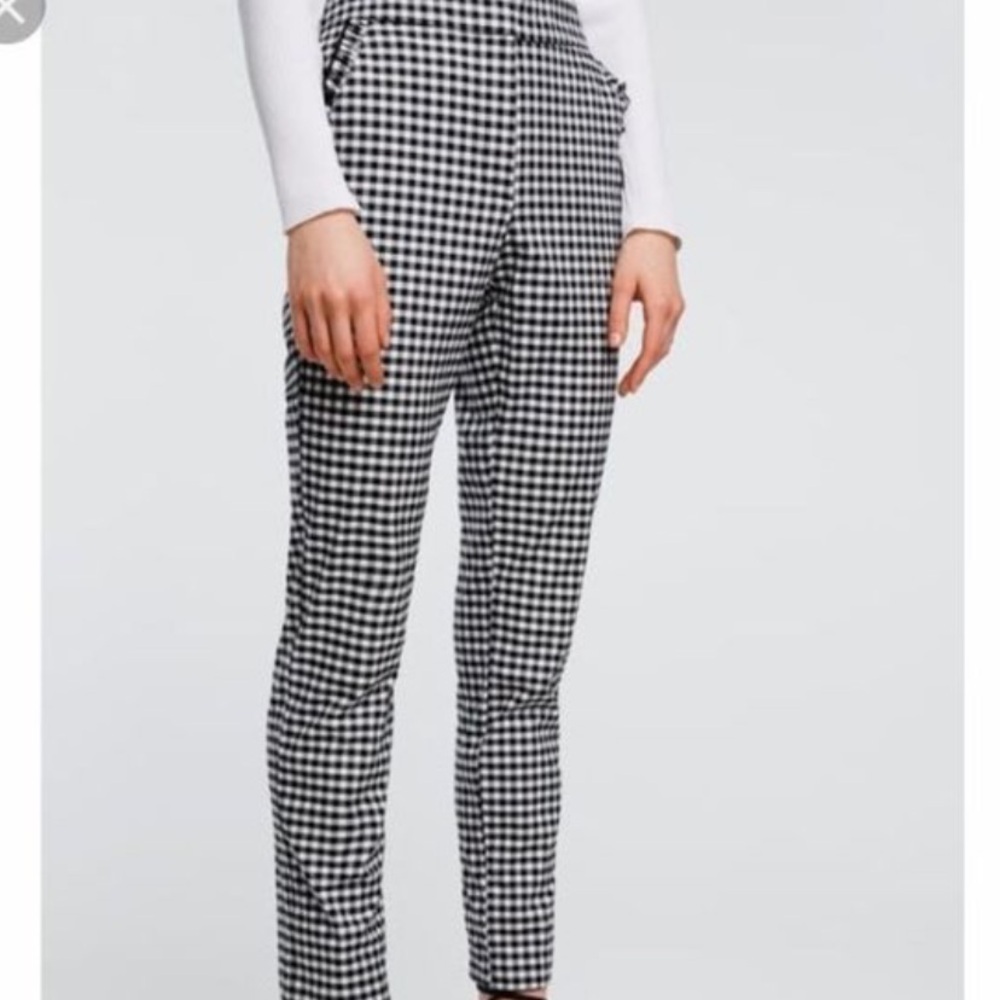 Zara Black and White Checkered Skinny Pants High Waisted Trousers Size M